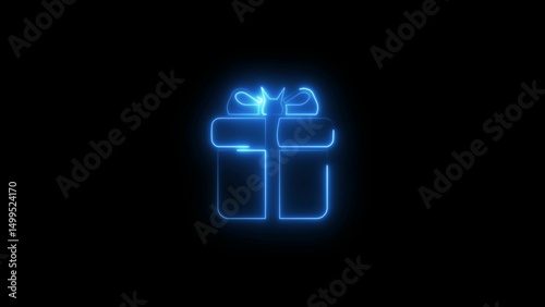 Neon Gift Box Icon on Black Background