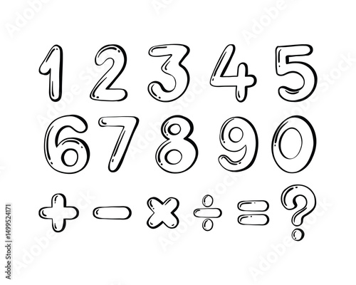 Set of hand drawn numbers isolated. Math symbols background. Math business, education world. Numbers 1, 2, 3, 4, 5, 6, 7, 8, 9, 0. Stylish numbers set. marker textured numbers. Vector illustration.