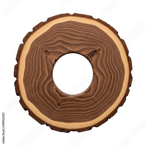 walnut wood slice ring pattern isolated on white background.