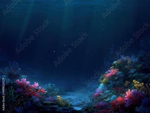 Wallpaper Mural Underwater coral reef scene with light rays and sandy bottom deep sea marine life illustration art Torontodigital.ca