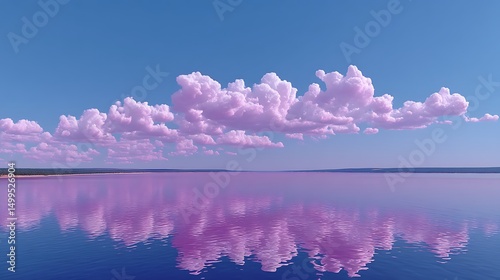 Pink Clouds Reflecting on Calm Lake Serenity.