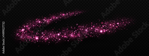 Magical glow trail with floating sparkles. Luminous stardust flow on a transparent background.