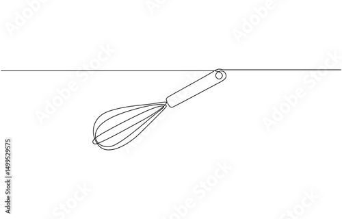 Continuous one line drawing whisk. Stock vector illustration, Cooking whisk one line continuous drawing. Kitchen tools continuous one line illustration design.