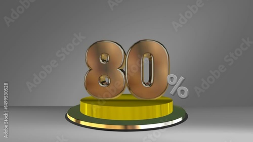Super sale offer, 80% discount, 3d gold text and numbers animation.