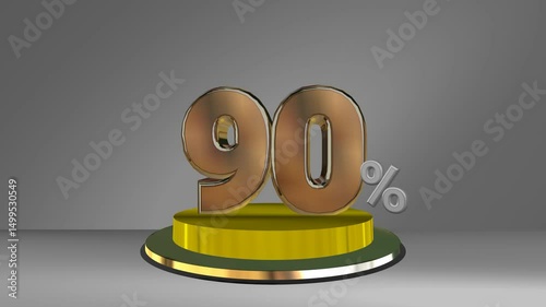 Super sale offer, 90% discount, 3d gold text and numbers animation.