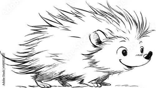 Adorable cartoon hedgehog drawing with spiky fur and a cheerful expression. Vector illustration