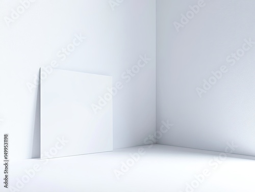 Wallpaper Mural A blank, square card stands in a minimalist, white corner room, bathed in soft, diffused light, casting a subtle shadow Torontodigital.ca