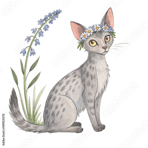 cutest cat flower crown holding the most beautiful flower in the world Clipart Watercolor