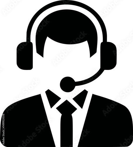 Black silhouette of a customer service representative with a headset icon. Vector illustration