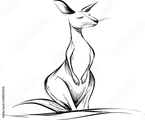 Calm abstract sketch of a kangaroo in black and white illustration style. Vector illustration