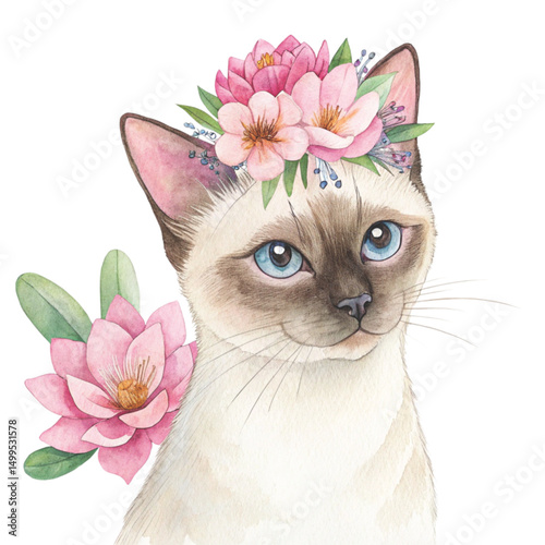 cutest cat flower crown holding the most beautiful flower in the world Clipart Watercolor