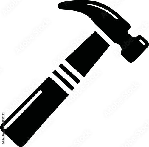 Black silhouette of a hammer with a curved claw, minimalist icon. Vector illustration