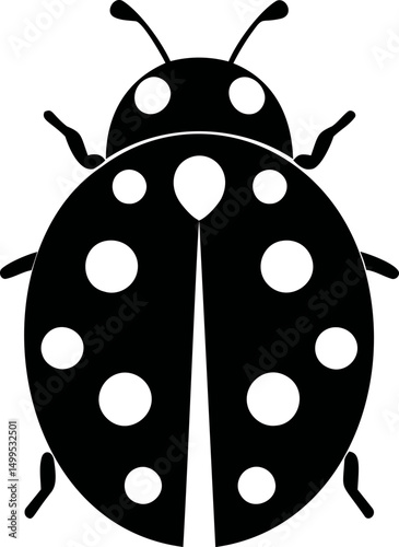 Black silhouette of a ladybug with white spots, isolated illustration. Vector illustration