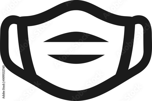 Black line art protective face mask with horizontal line design. Vector illustration