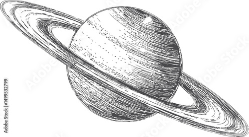 Hand-drawn illustration of saturn with detailed rings. Vector illustration