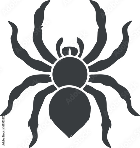Silhouette of a spider with legs spread wide and detailed body design. Vector illustration