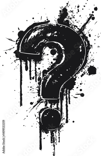 Black paint splatter question mark illustration. Vector illustration