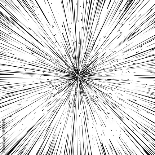 Abstract black and white speed lines radiating from center, comic book style. Vector illustration