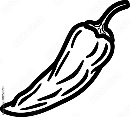 Black and white illustration of a chili pepper. Vector illustration