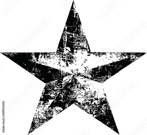 Distressed black and white star with worn texture, abstract grunge design. Vector illustration