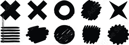 set of Hand drawn Pencil or Marker underlines and strikethrough, scribble emphasis lines, circles, ovals and crosses vector illustration