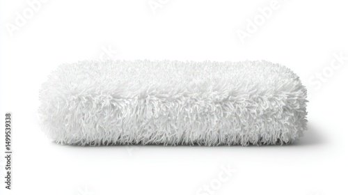 Close-up of a fluffy white towel on a seamless background showcasing softness