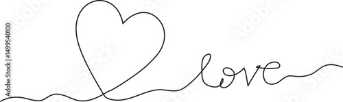 Hand drawn doodle heart. Continuous one line art drawing. Love  greeting invitation vector illustration.