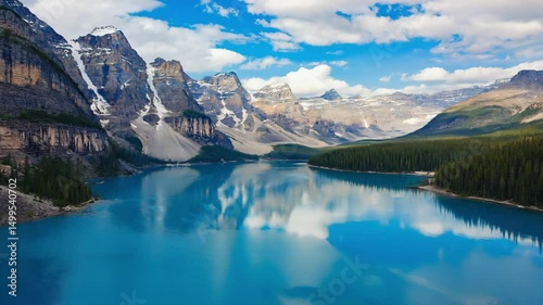 Majestic Mountain Lake with Reflections and Snow-Capped Peaks in Scenic Wilderness