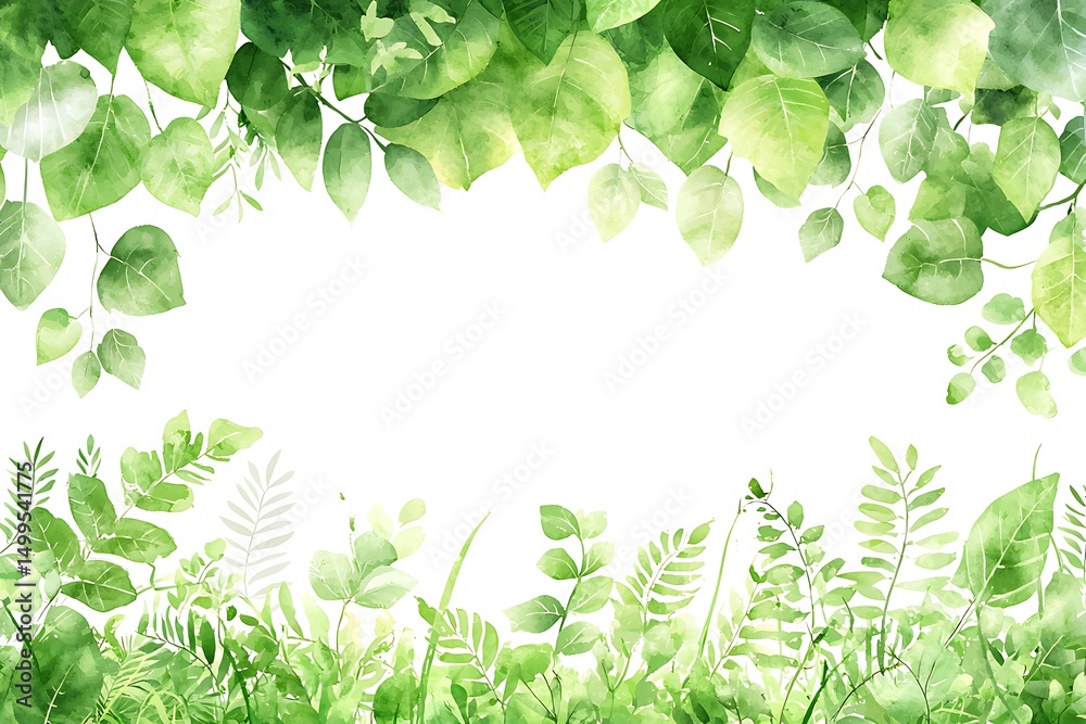 Fototapeta premium Lush Greenery Watercolor Frame for Nature Themes