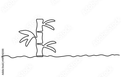 Continuous one line drawing bamboo trees for plantation decoration logo identity. Fresh evergreen perennial flowering plant concept for plant icon. Single line draw design vector graphic illustration