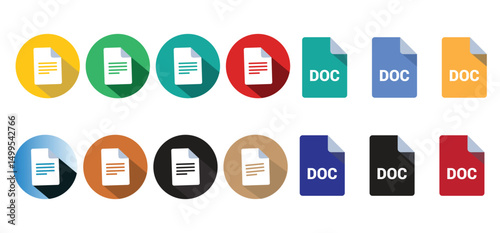 Twelve various file format document icons show several color variations on a white backdrop