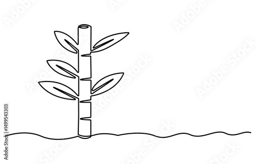 Continuous one line drawing bamboo trees for plantation decoration logo identity. Fresh evergreen perennial flowering plant concept for plant icon. Single line draw design vector graphic illustration