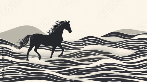 Serene Horse Silhouette Over Rolling Hills