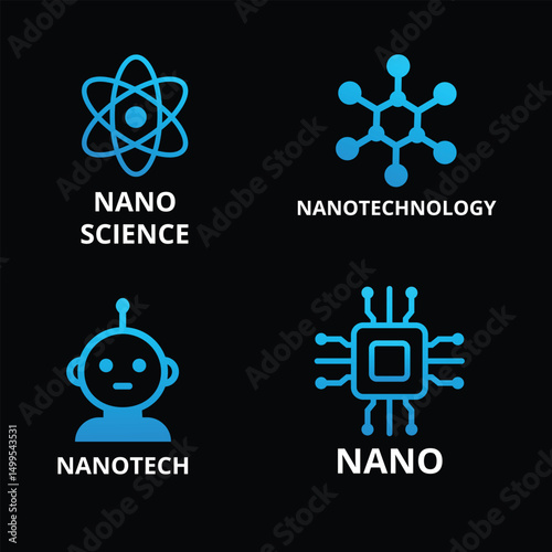 Nanotechnology and Nano Science Icons Set
