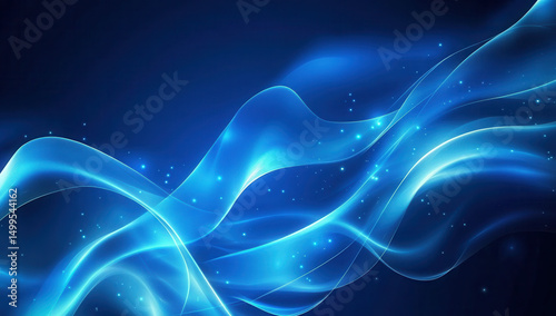 Smooth blue waves create abstract background with glowing elements