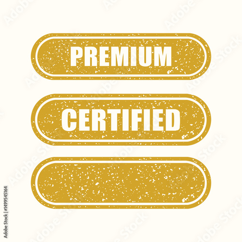 Gold Rubber Stamp Chop Texture Premium, Certified, Blank Copy Space Label Icon Set Vector