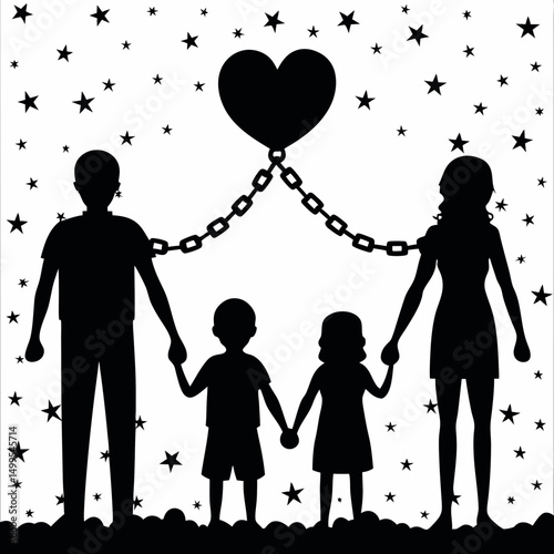family silhouette vector | Minimalist Family Silhouette with Stars