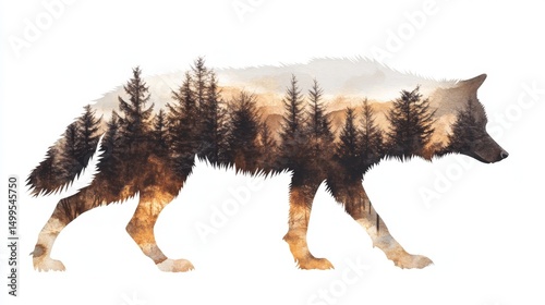 Serene Wolf Silhouette in Snowy Forest Background