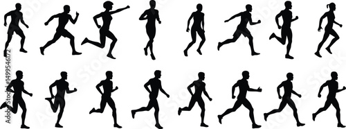 Human running silhouette vector set on white background