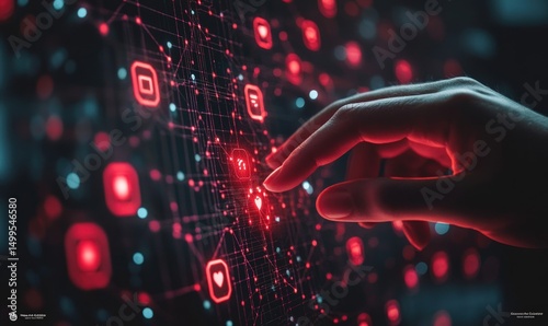 Interactive digital interface with glowing icons