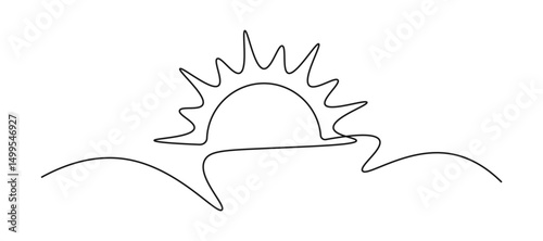 Half sun sunset sunrise one line doodle illustration design