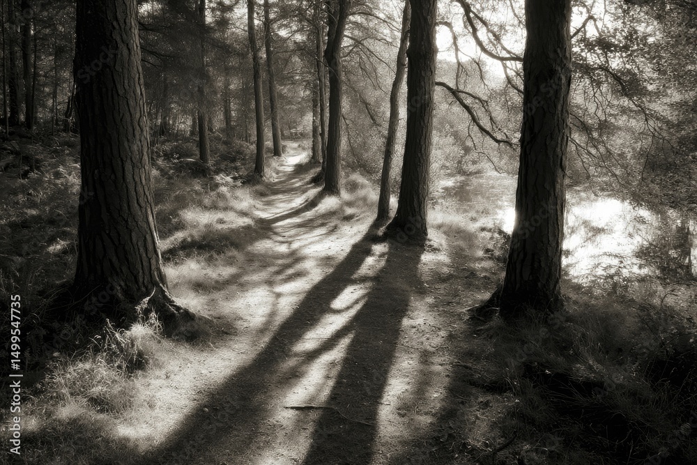 Naklejka premium Write a poem about the interplay of light and shadow in the woods