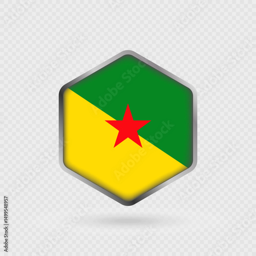 French Guiana Flag Icon in Hexagon Shape.