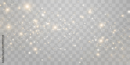 Vector magical light dust, dusty shine. Flying particles of light png. Sparkling fairy dust shining on a transparent background. Christmas light effect. Vector illustration isolated on PNG 
