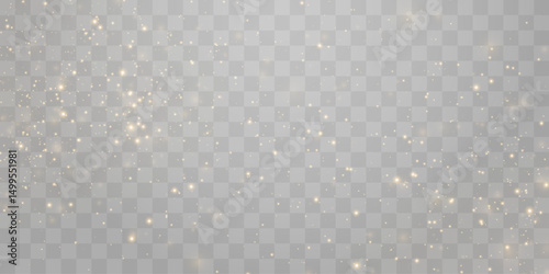 Vector magical light dust, dusty shine. Flying particles of light png. Sparkling fairy dust shining on a transparent background. Christmas light effect. Vector illustration isolated on PNG 