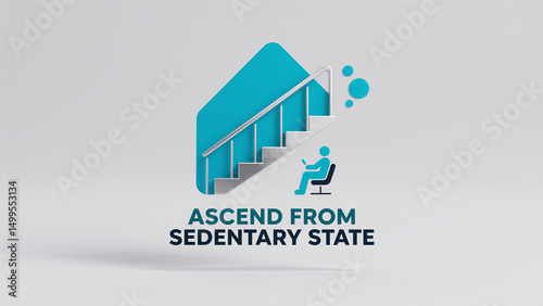 Stairs and sedentary character icons represent the concept of encouraging people to bid farewell to prolonged sitting and actively exercise through climbing stairs and other means.
