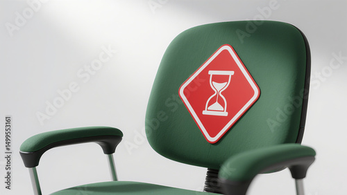 The office chair and hourglass icon represent the concept of reminding people to control sedentary time and pay attention to a healthy lifestyle rhythm.