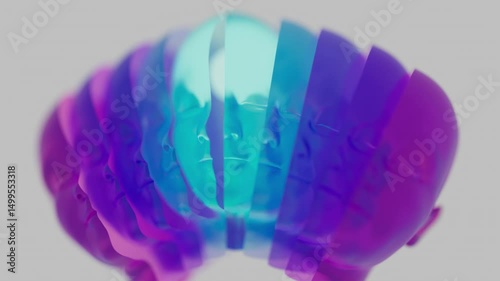 looped 3D animation. Multiple personality masks are revealed against the background of enlightenment