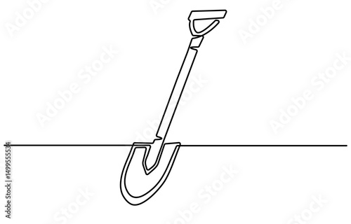 One continuous line drawing of shovel. Single line of shovel vector illustration