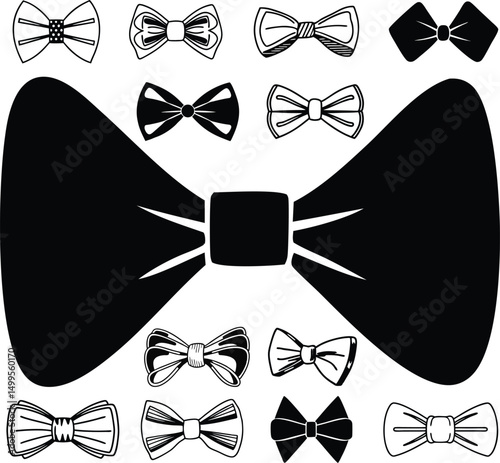 bow tie outline design, bow tie vector silhouette set.